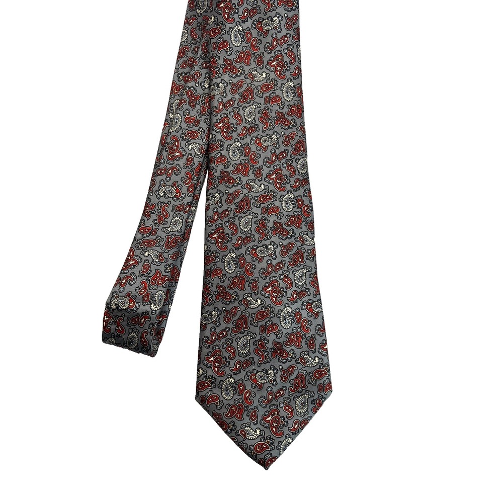 HABAND Silk‎ Neck Tie Mens Gray Red Paisley Pattern Classic USA Vintage Formal